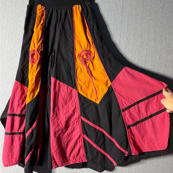 Dragonfly Pants - Boho orange pink black Wide Leg Pants